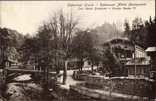 Ak Rabenau im Erzgebirge, Rabenauer Grund, Rabenauer Mühle, Inh. Reinh. Gretzschel
