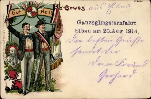 Litho Eibau Kottmar in der Oberlausitz, Gauzöglingsturnfahrt am 20. August 1918, Bruno Bürger 6835