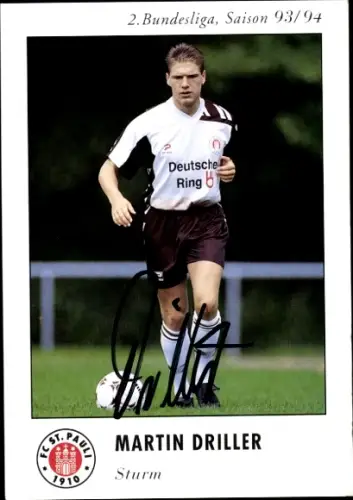 Autogrammkarte Fußballer Martin Driller, FC St. Pauli, Autogramm