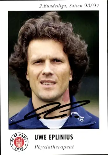 Autogrammkarte Physiotherapeut Uwe Eplinius, FC St. Pauli, Autogramm