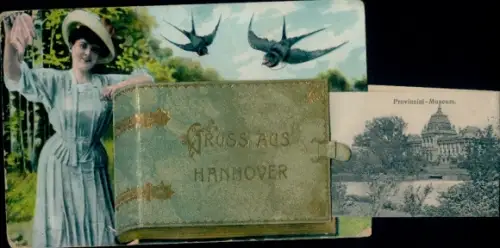 Leporello Ak Hannover, Provinzialmuseum, Frau, Buch