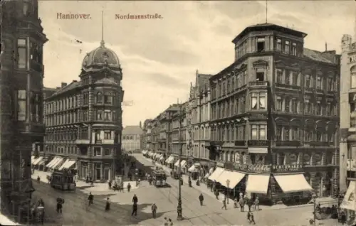 Ak Hannover in Niedersachsen, Nordmannstraße, Straßenbahnen