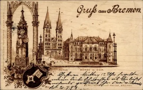 Wappen Ak Hansestadt Bremen, Börse, Dom