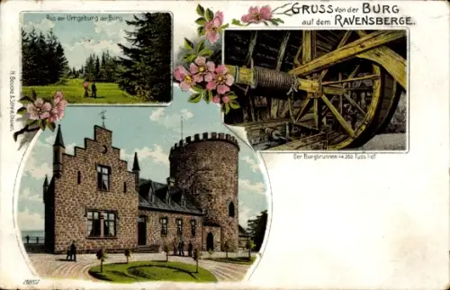 Litho Borgholzhausen in Westfalen, Burg Ravensberg, Burgbrunnen