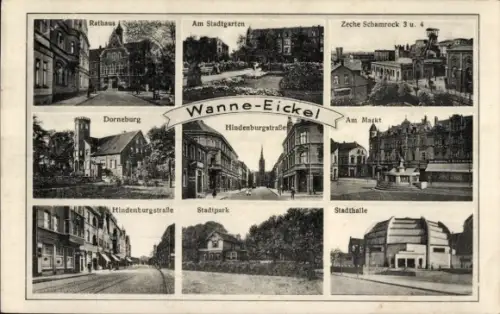 Ak Wanne Eickel Herne im Ruhrgebiet, Stadtpark, Stadthalle, Stadtgarten
