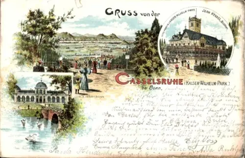 Litho Venusberg Bonn am Rhein, Casselsruhe, Gesamtansicht, Kaiser-Wilhelm-Park