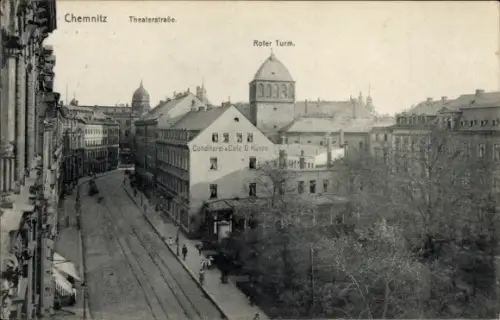 Ak Chemnitz in Sachsen, Theaterstraße, Roter Turm