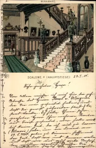 Litho Triest Trieste Friuli Venezia Giulia, Hotel Miramare, Hauptstiege