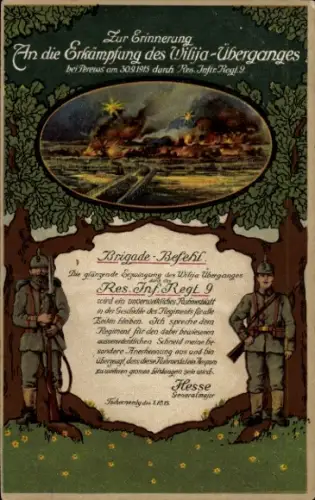 Ak Erkämpfung des Wisija-Übergangs, Brigade-Befehl, Reserve-Infanterie-Regiment 9
