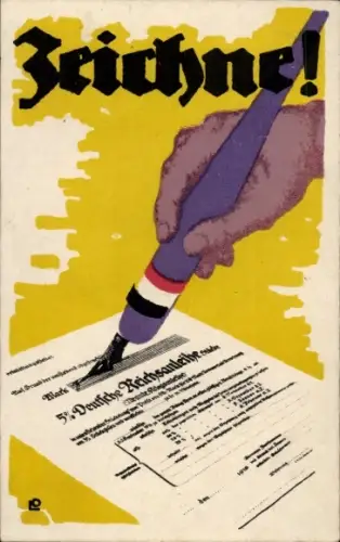 Ak Zeichne, 5. Deutsche Reichsanleihe, Hand mit Füller