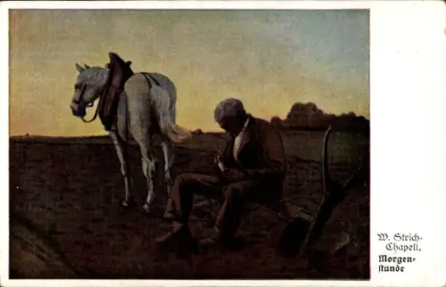 Künstler Ak Strich Chapell, W., Morgenstunde, Landwirt, Ackerpflug