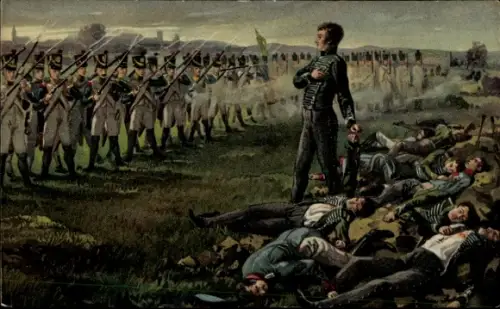 Künstler Ak Aus großer Zeit, Erschießung der elf Schill'schen Offiziere in Wesel 1809