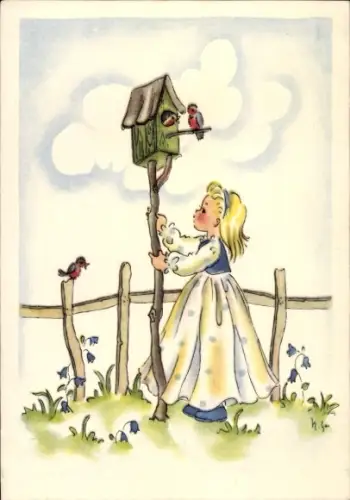 Künstler Ak Stechmann, Nora, Mädchen, Vogelhaus