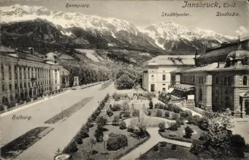 Ak Innsbruck in Tirol, Innsbruck (Tirol), Hofburg, Rennplatz, Stadttheater, Stadtsäle