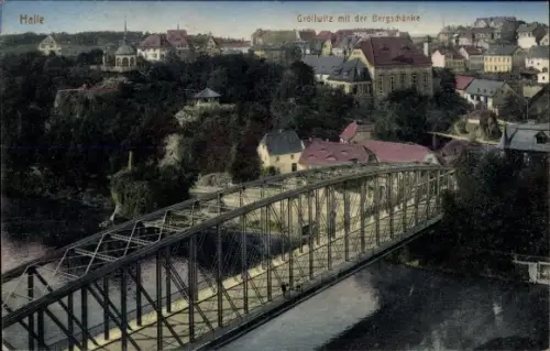 Ak Halle an der Saale, Gröllwitz, Bergschänke, Brücke