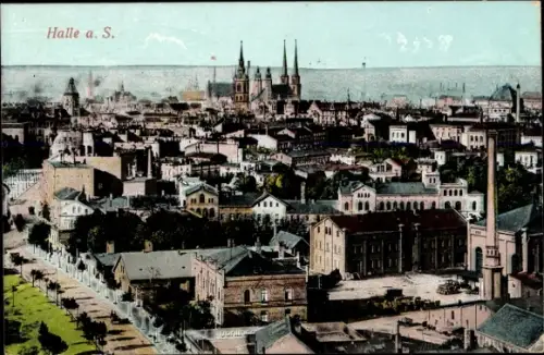 Ak Halle an der Saale, Gesamtansicht der Stadt mit Kirche