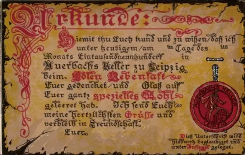 Ak Leipzig, Urkunde, Auerbachs Keller
