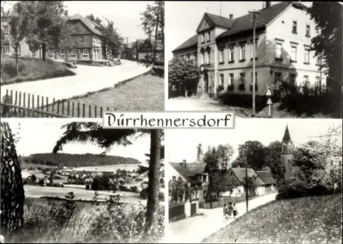 Ak Dürrhennersdorf in der Oberlausitz,  Kreis Löbau, Dorfpanorama, Dorfstraße, Kirche