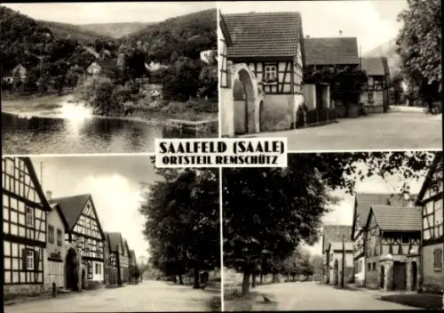 Ak Remschütz Saalfeld an der Saale Thüringen,  Saaleufer, Fachwerkhäuser