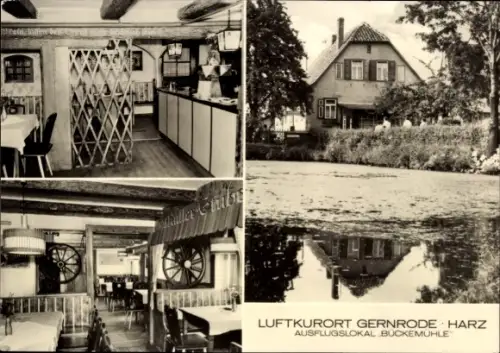 Ak Gernrode Quedlinburg im Harz, Ausflugsrestaurant Bückemühle, Innenansichten, Naturansicht