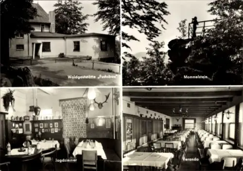Ak Brotterode in Thüringen, Waldgaststätte Fuchsbau, Jagdzimmer, Veranda, Mommelstein-Ausblick