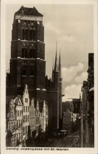 Ak Gdańsk Danzig, Jopengasse mit St. Marien Kirche