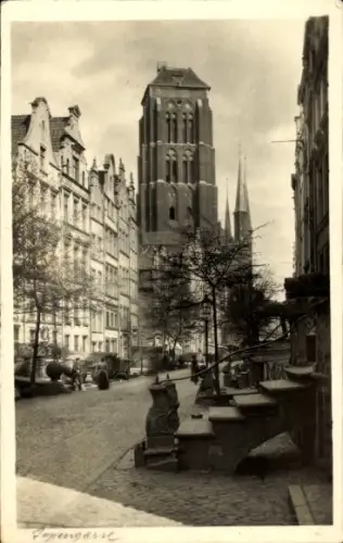 Foto Ak Gdańsk Danzig, Jopengasse mit St. Marien Kirche