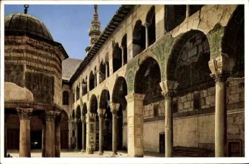 Ak Damaskus Syrian, Arkaden im Hof der Omaiyade-Moschee