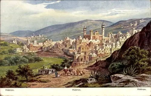 Künstler Ak Perlberg, F., Hebron Palästina, Blick auf den Ort, Berge