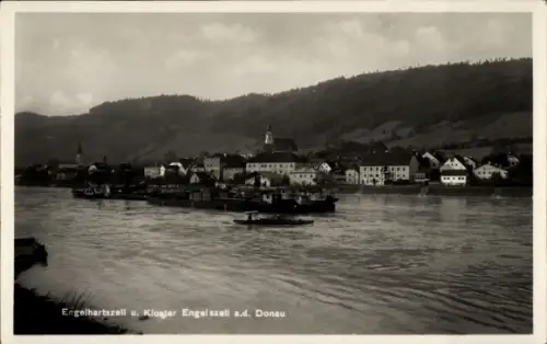 Ak Engelhartszell in Oberösterreich, Donaupartie, Dampfer, Kloster Engelszell