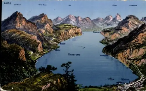Landkarten Ak Flüelen Kanton Uri Schweiz, Urnersee