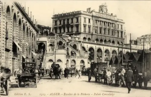 Ak Algier Alger Algerien, Escalier de la Pecherie, Palais Consulaire