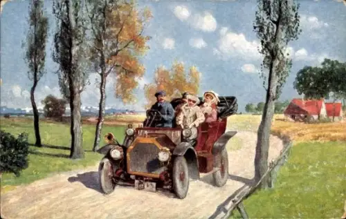 Künstler Ak Landschaft, Automobil