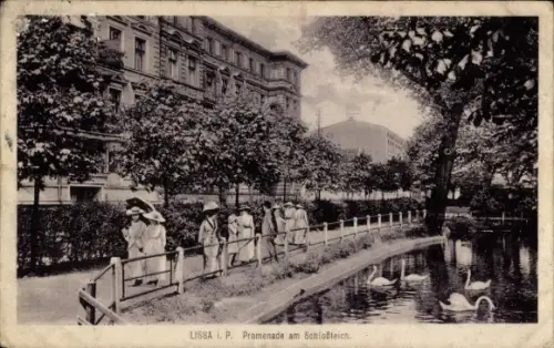 Ak Lissa Leszno Poznań Posen,  Promenade am Schloßteich