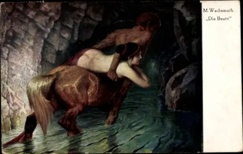 Künstler Ak Wachsmuth, M., Die Beute, Zentaur, Meerjungfrau