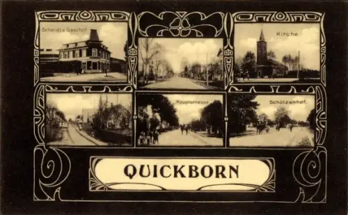 Ak Quickborn in Holstein, Kirche, Schützenhof, Hauptstraße
