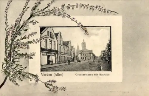 Passepartout Ak Verden an der Aller, Große Straße, Rathaus