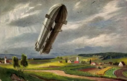 Ak Zeppelin, Aufstieg, Vorderteil gehoben, Wolken