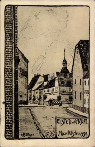 Künstler Ak Elsterwerda in Brandenburg, Marktstraße