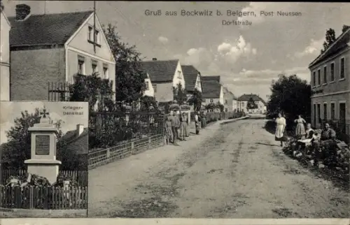 Ak Bockwitz Belgern in Sachsen, Dorfstraße, Kriegerdenkmal