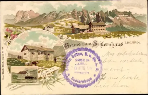 Litho Völs am Schlern Fiè allo Sciliar Südtirol, Schlernhaus, Klubhütte