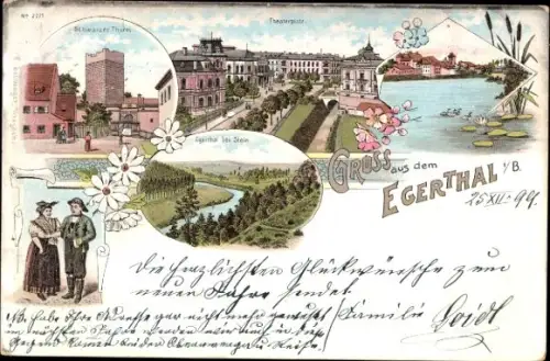 Litho Cheb Eger Region Karlsbad, Theaterplatz, Schwarzer Turm