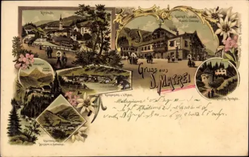 Litho Matrei am Brenner Deutsch Matrei Tirol, Gesamtansicht, Gasthof, Altstadt