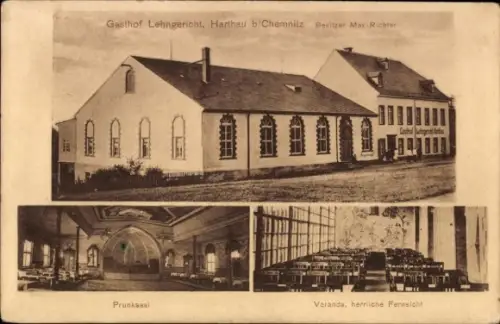 Ak Harthau Chemnitz, Gasthof Lehngericht, Prunksaal, Veranda