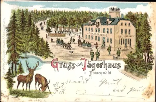 Litho Oberpoisen Bannewitz in Sachsen, Gasthaus Jägerhaus am Poisenwald