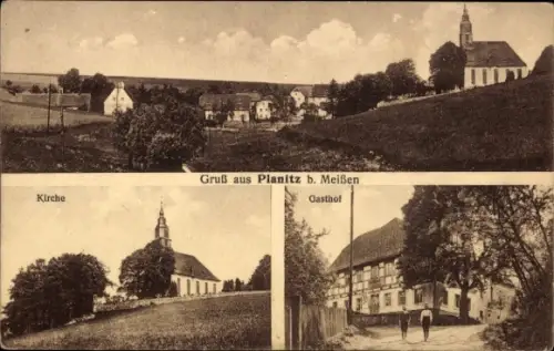 Ak  Planitz Deila in Sachsen, Gesamtansicht, Kirche, Gasthof