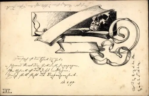 Handgemalt Ak Schädel, Buch, Tasse