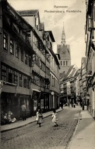 Ak Hannover in Niedersachsen, Pferdestraße und Marktkirche