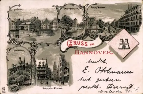 Mondschein Litho Hannover, Georgstraße, Schmiedestraße, Insel, Marienburg, Beguinenturm