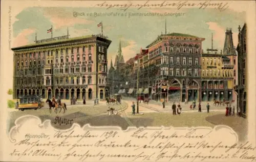 Litho Hannover in Niedersachsen, Karmarschstraße, Georgstraße, Bahnhofstraße